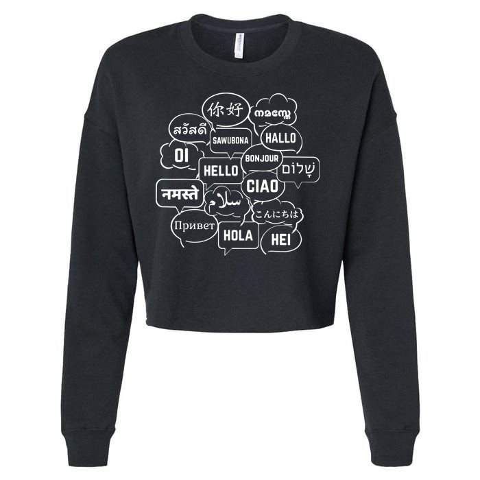 Hello In Many Languages Translator Globetrotter Polyglot Cropped Pullover Crew