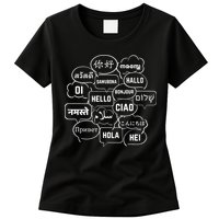 Hello In Many Languages Translator Globetrotter Polyglot Womens T-Shirt