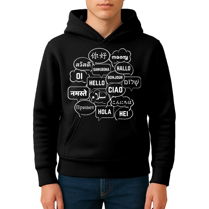 Hello In Many Languages Translator Globetrotter Polyglot Kids Hoodie
