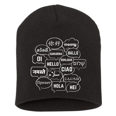 Hello In Many Languages Translator Globetrotter Polyglot Short Acrylic Beanie