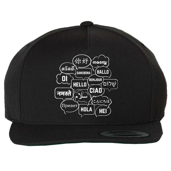 Hello In Many Languages Translator Globetrotter Polyglot Wool Snapback Cap