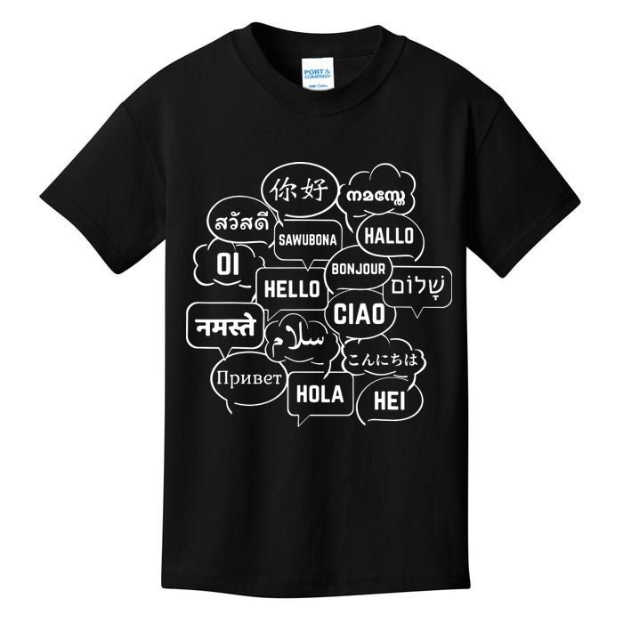 Hello In Many Languages Translator Globetrotter Polyglot Kids T-Shirt