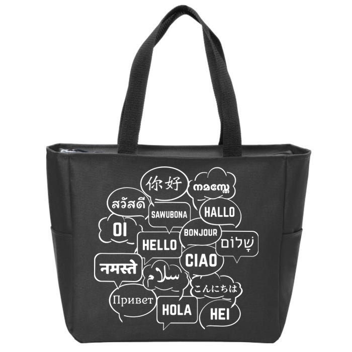 Hello In Many Languages Translator Globetrotter Polyglot Zip Tote Bag