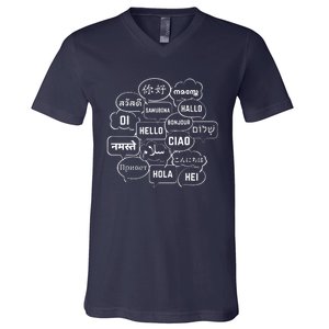 Hello In Many Languages Translator Globetrotter Polyglot V-Neck T-Shirt