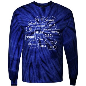 Hello In Many Languages Translator Globetrotter Polyglot Tie-Dye Long Sleeve Shirt