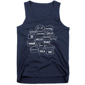 Hello In Many Languages Translator Globetrotter Polyglot Tank Top