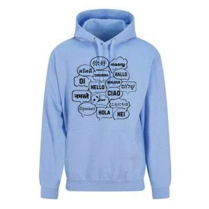 Hello In Many Languages Translator Globetrotter Polyglot Unisex Surf Hoodie