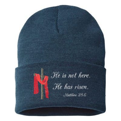 He Is Not Here He Is Risen Matthew 286 Bible Verse Sustainable Knit Beanie