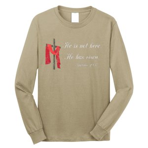 He Is Not Here He Is Risen Matthew 286 Bible Verse Long Sleeve Shirt