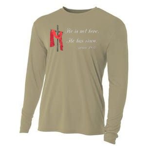 He Is Not Here He Is Risen Matthew 286 Bible Verse Cooling Performance Long Sleeve Crew