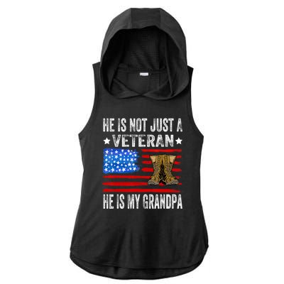 He Is Not Just A Veteran He Is My Grandpa Ladies PosiCharge Tri-Blend Wicking Draft Hoodie Tank