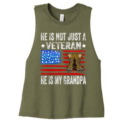 He Is Not Just A Veteran He Is My Grandpa Women's Racerback Cropped Tank