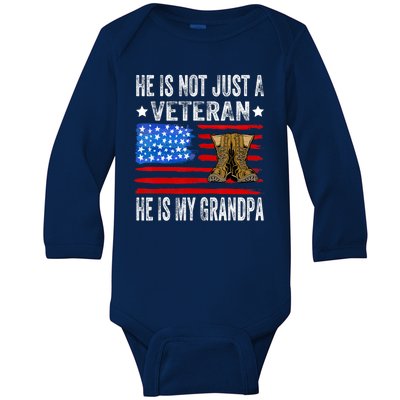 He Is Not Just A Veteran He Is My Grandpa Baby Long Sleeve Bodysuit