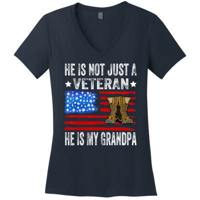 He Is Not Just A Veteran He Is My Grandpa Women's V-Neck T-Shirt