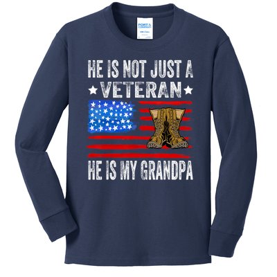 He Is Not Just A Veteran He Is My Grandpa Kids Long Sleeve Shirt