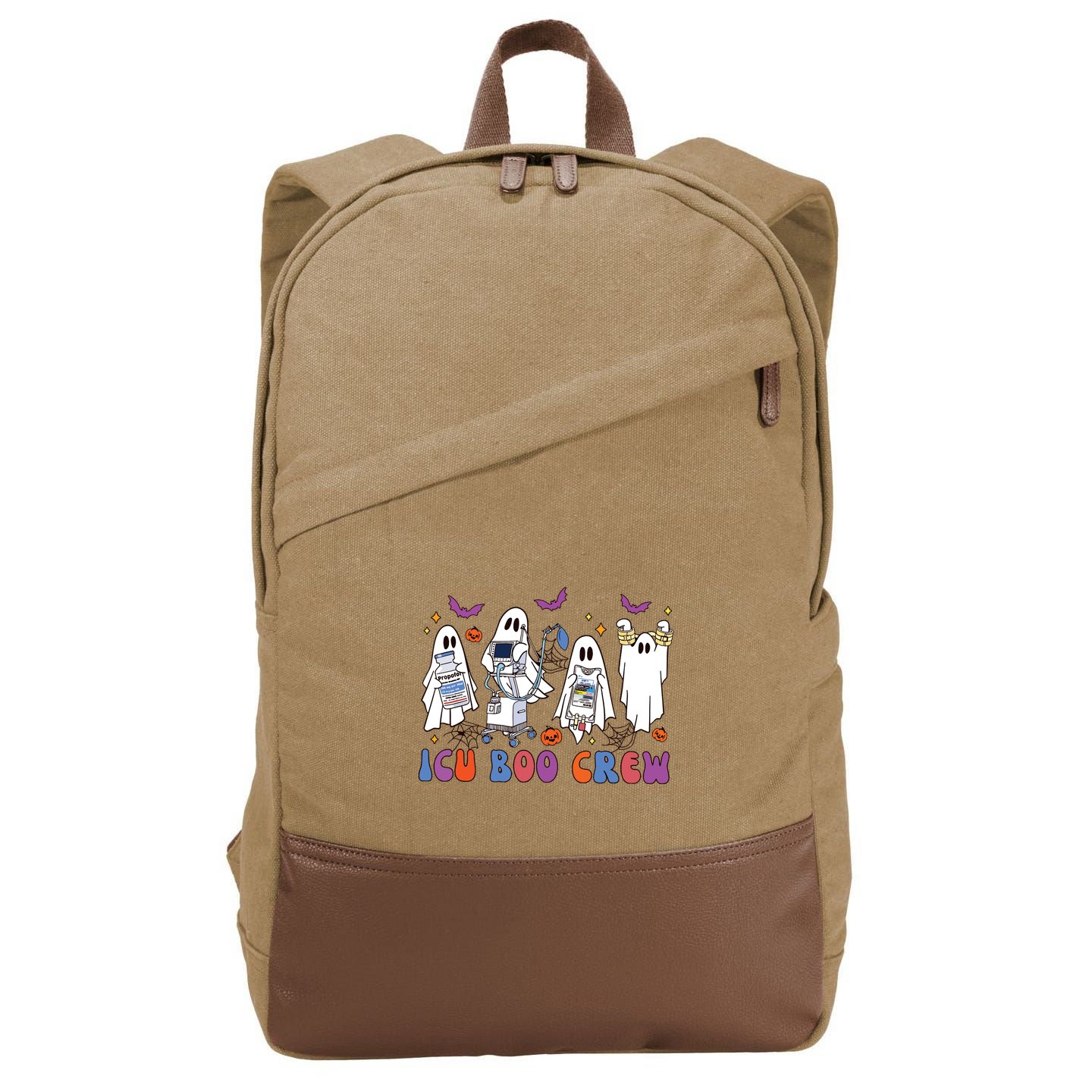 Halloween Icu Nurse Retro Icu Boo Crew Boo Ghosts Cotton Canvas Backpack