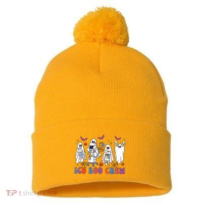 Halloween Icu Nurse Retro Icu Boo Crew Boo Ghosts Pom Pom 12in Knit Beanie