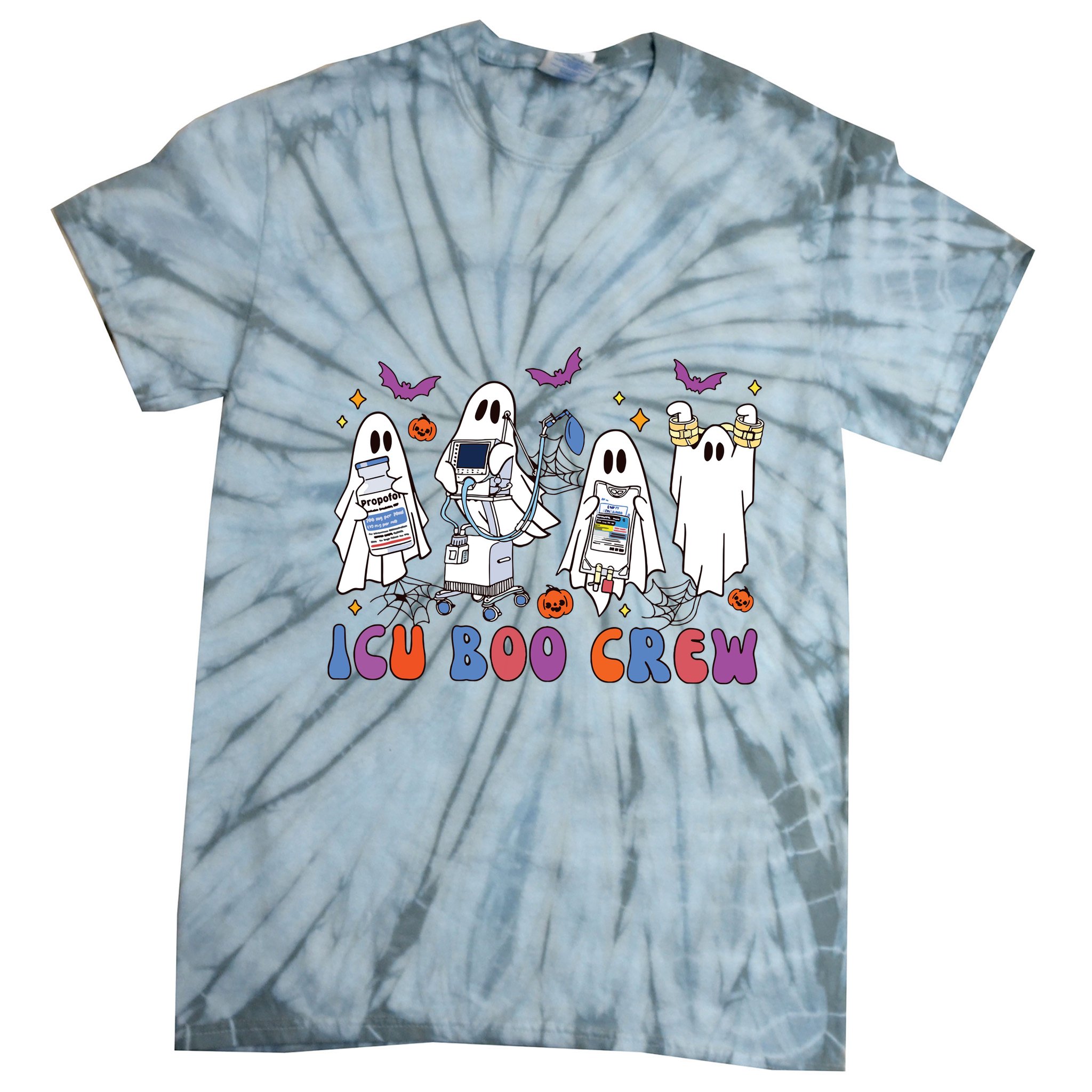 Halloween Icu Nurse Retro Icu Boo Crew Boo Ghosts Tie-Dye T-Shirt