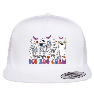 Halloween Icu Nurse Retro Icu Boo Crew Boo Ghosts Flatbill Hat