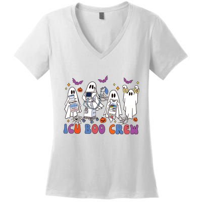 Halloween Icu Nurse Retro Icu Boo Crew Boo Ghosts Women's V-Neck T-Shirt