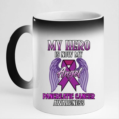 Hero Is Now My Angel Pancreatic Cancer Awareness Month Cute Gift 11oz Black Color Changing Mug