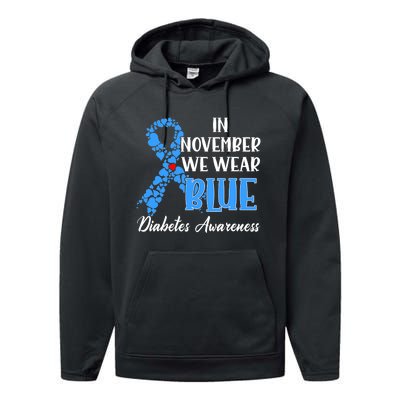 Hand In November We Wear Blue Diabetes Awareness Month Performance Fleece Hoodie