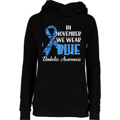 Hand In November We Wear Blue Diabetes Awareness Month Womens Funnel Neck Pullover Hood