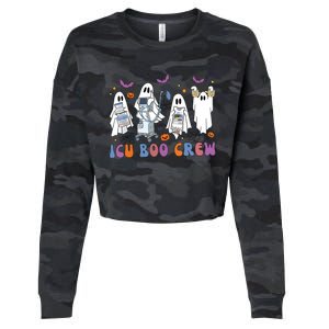 Halloween Icu Nurse Retro Icu Boo Crew Boo Ghosts Cropped Cropped Pullover Crew