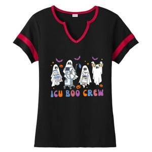 Halloween Icu Nurse Retro Icu Boo Crew Boo Ghosts Cropped Ladies Halftime Notch Neck Tee