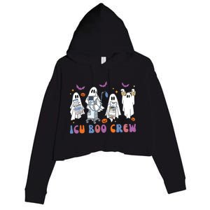 Halloween Icu Nurse Retro Icu Boo Crew Boo Ghosts Cropped Crop Fleece Hoodie