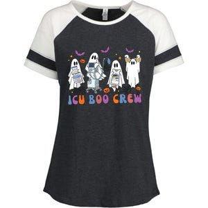 Halloween Icu Nurse Retro Icu Boo Crew Boo Ghosts Cropped Enza Ladies Jersey Colorblock Tee