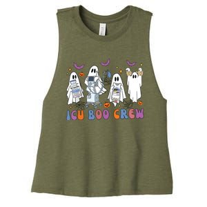 Halloween Icu Nurse Retro Icu Boo Crew Boo Ghosts Cropped Women's Racerback Cropped Tank