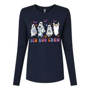 Halloween Icu Nurse Retro Icu Boo Crew Boo Ghosts Cropped Womens Cotton Relaxed Long Sleeve T-Shirt