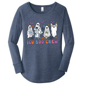 Halloween Icu Nurse Retro Icu Boo Crew Boo Ghosts Cropped Women's Perfect Tri Tunic Long Sleeve Shirt