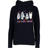 Halloween Icu Nurse Retro Icu Boo Crew Boo Ghosts Cropped Womens Funnel Neck Pullover Hood