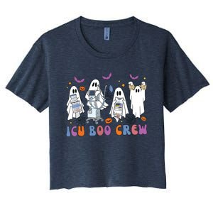 Halloween Icu Nurse Retro Icu Boo Crew Boo Ghosts Cropped Women's Crop Top Tee