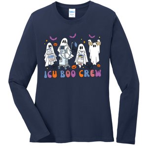 Halloween Icu Nurse Retro Icu Boo Crew Boo Ghosts Cropped Ladies Long Sleeve Shirt