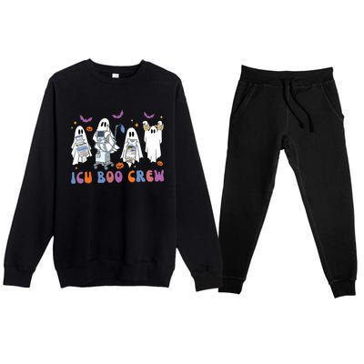 Halloween Icu Nurse Retro Icu Boo Crew Boo Ghosts Cropped Premium Crewneck Sweatsuit Set