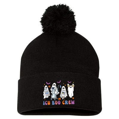 Halloween Icu Nurse Retro Icu Boo Crew Boo Ghosts Cropped Pom Pom 12in Knit Beanie