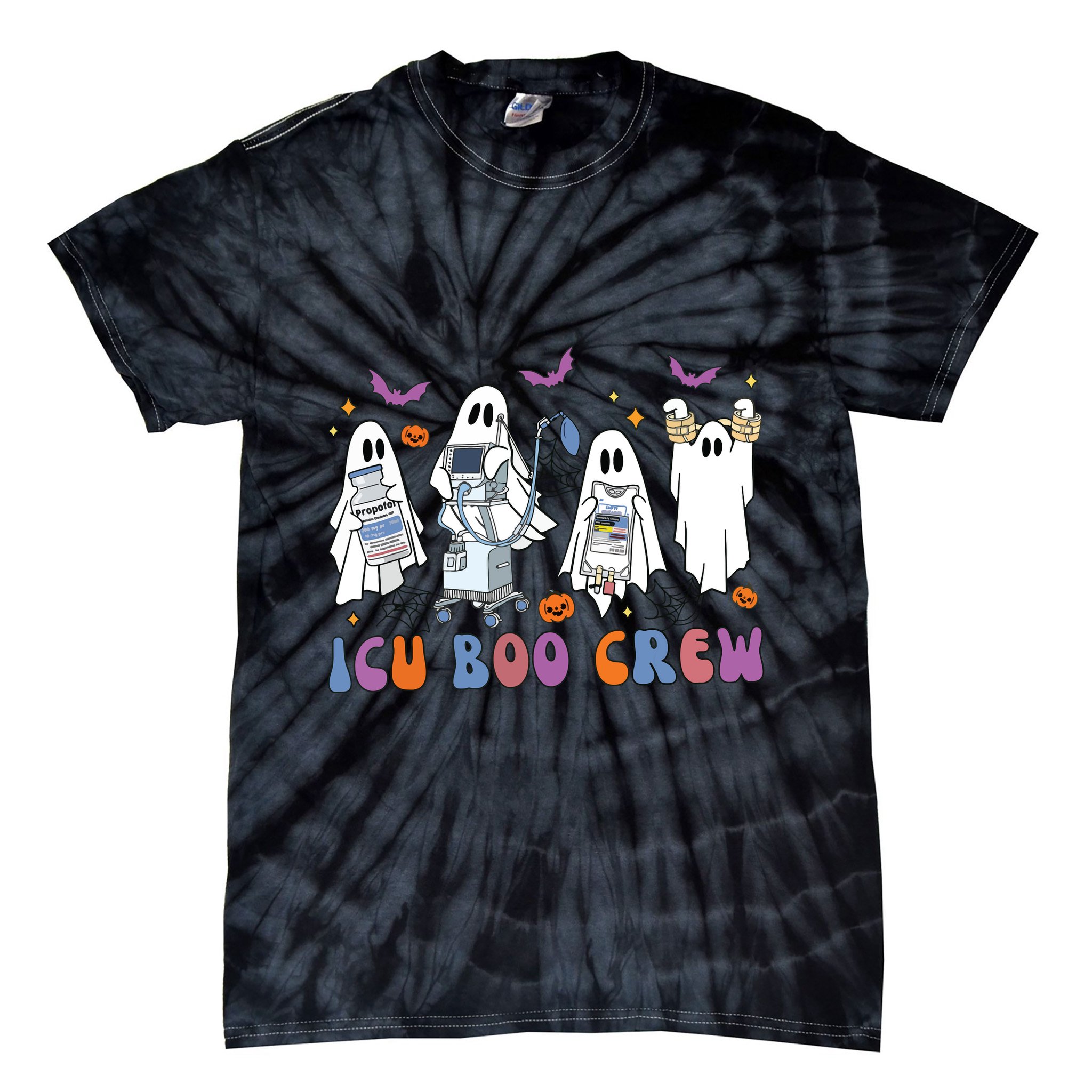Halloween Icu Nurse Retro Icu Boo Crew Boo Ghosts Cropped Tie-Dye T-Shirt