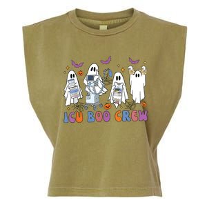 Halloween Icu Nurse Retro Icu Boo Crew Boo Ghosts Cropped Garment-Dyed Women's Muscle Tee