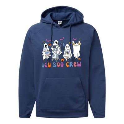 Halloween Icu Nurse Retro Icu Boo Crew Boo Ghosts Cropped Performance Fleece Hoodie