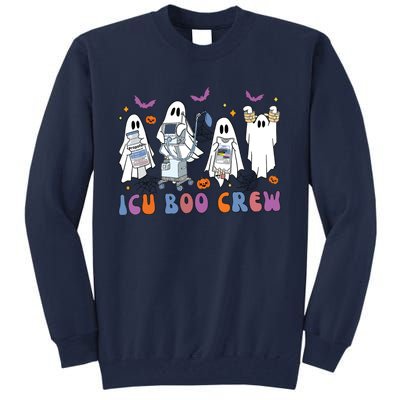 Halloween Icu Nurse Retro Icu Boo Crew Boo Ghosts Cropped Tall Sweatshirt