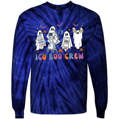 Halloween Icu Nurse Retro Icu Boo Crew Boo Ghosts Cropped Tie-Dye Long Sleeve Shirt