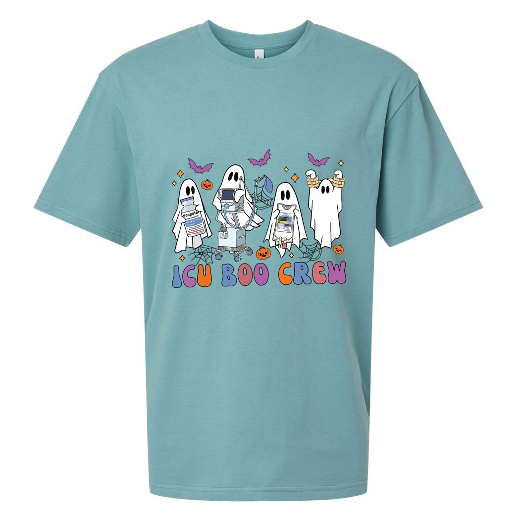 Halloween Icu Nurse Retro Icu Boo Crew Boo Ghosts Cropped Sueded Cloud Jersey T-Shirt