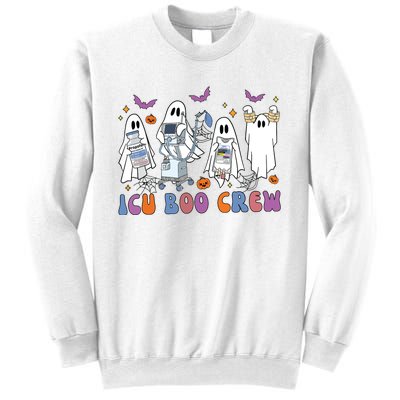 Halloween Icu Nurse Retro Icu Boo Crew Boo Ghosts Cropped Sweatshirt