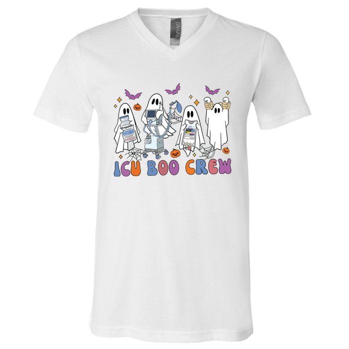 Halloween Icu Nurse Retro Icu Boo Crew Boo Ghosts Cropped V-Neck T-Shirt