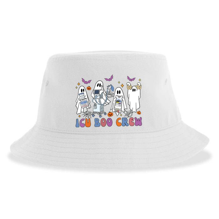 Halloween Icu Nurse Retro Icu Boo Crew Boo Ghosts Cropped Sustainable Bucket Hat