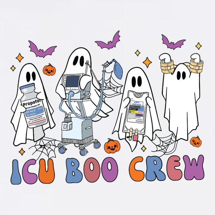 Halloween Icu Nurse Retro Icu Boo Crew Boo Ghosts Cropped Sustainable Bucket Hat