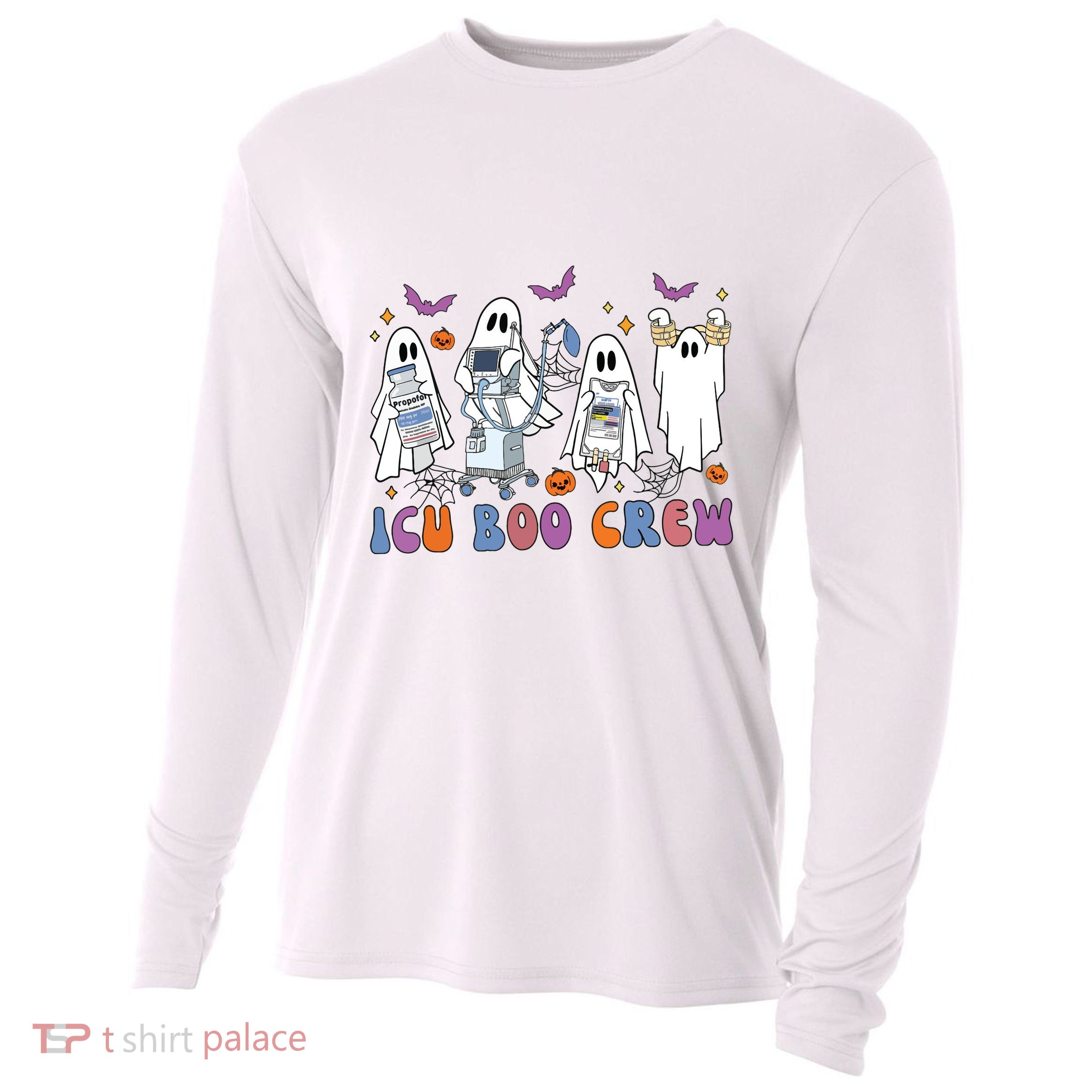 Halloween Icu Nurse Retro Icu Boo Crew Boo Ghosts Cropped Cooling Performance Long Sleeve Crew